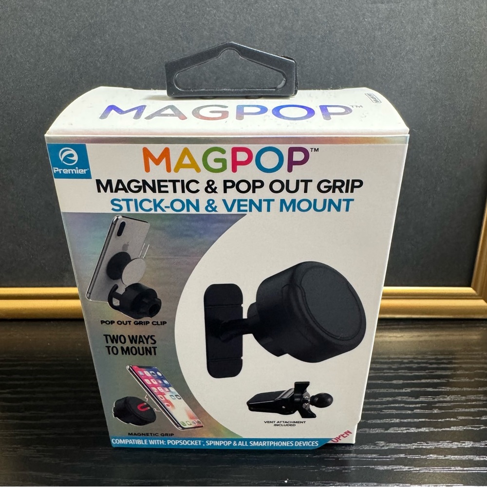Premier MagPop Magnetic & Pop Out Grip Stick On & Vent Mount 2 Ways, Black